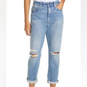 FRAME Le Beau boyfriend jeans button fly with distressing